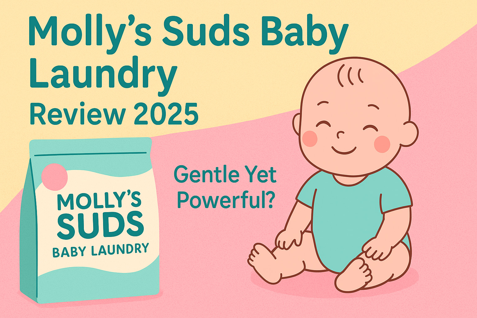 "Molly’s Suds baby laundry detergent review banner with a happy baby proving laundry day can actually look adorable."