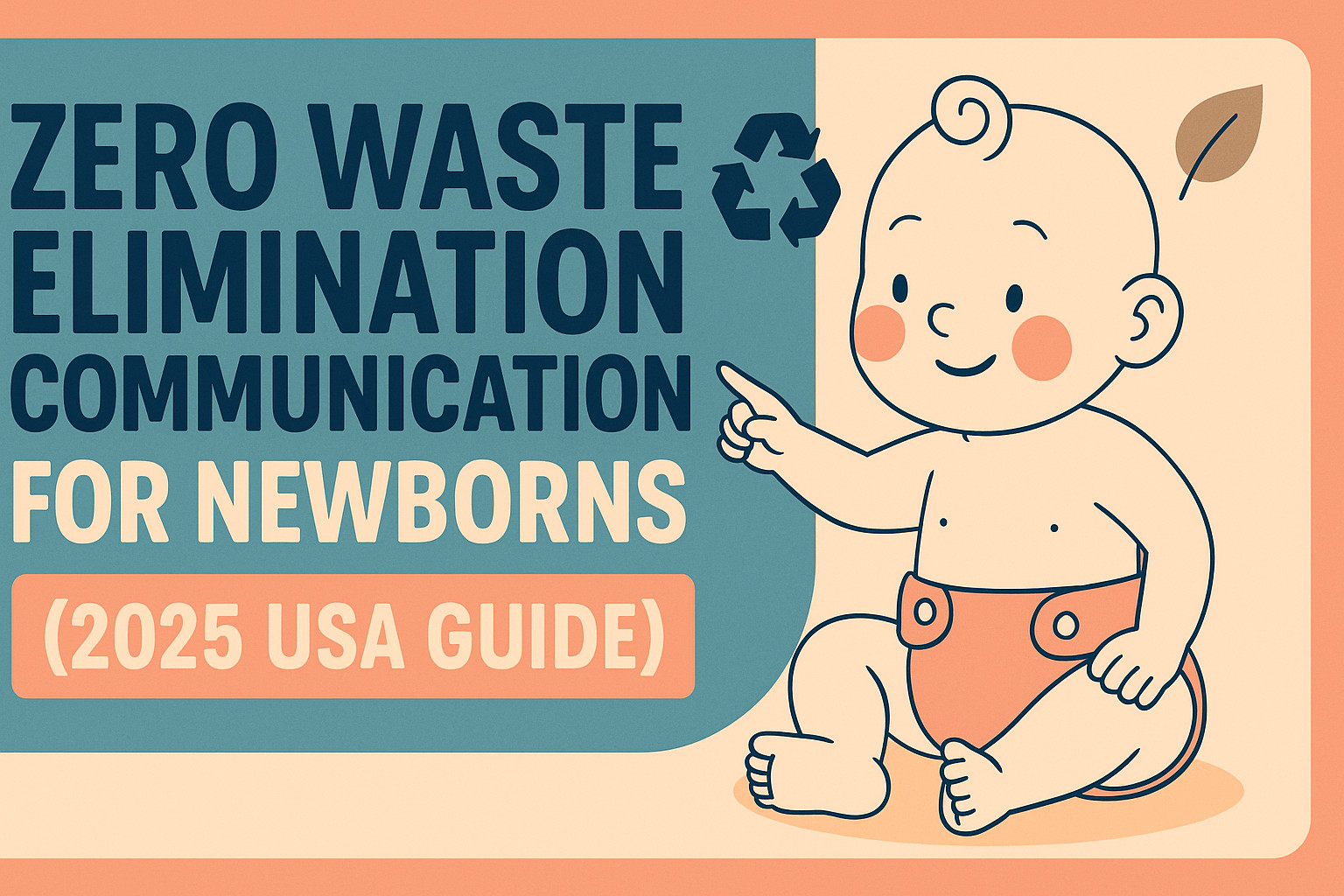 "Happy diapered baby pointing at a zero waste elimination communication guide, thinking: ‘Do I save the planet, or just poop less today?’"